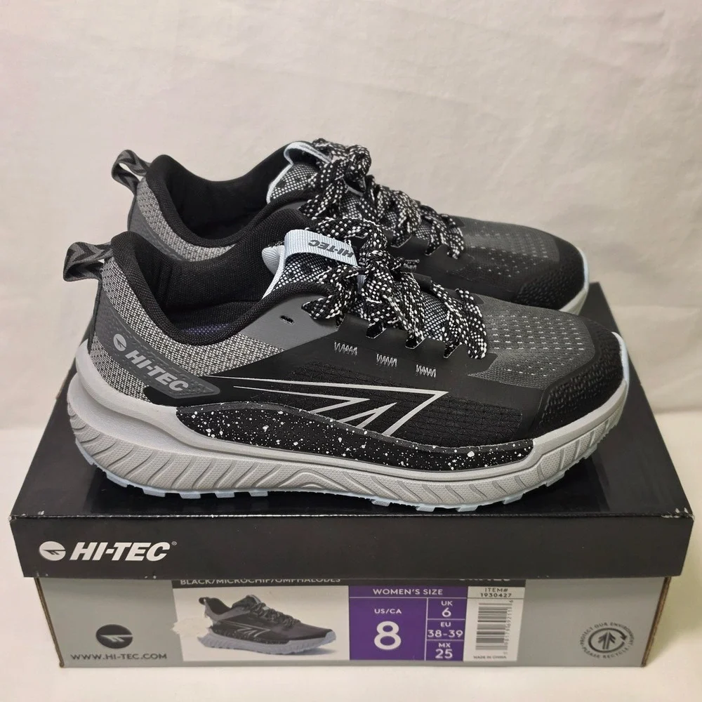 Hi-Tec Womens Trail Running Shoes Black Microchip Grey Blue 1930427 Size 8